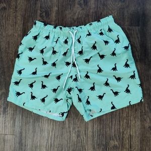 Mint Green dino print mens medium swim trunks